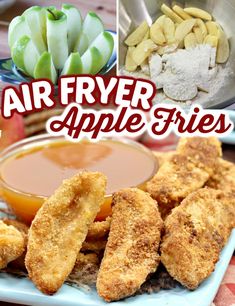 an advertisement for air fryer apple fries on a plate