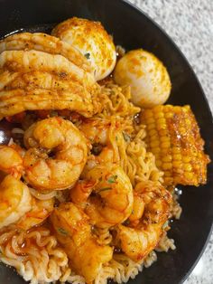 Seafood And Noodles, Seafood Boil With Noodles, Fried Fish And Spaghetti, Seafood Boil Noodles, Seafood Boil With Ramen Noodles, Ramen Seafood Boil, What To Make With Shrimp, Noodles With Egg, Seafood Noodles