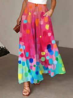 Color Block Loose Lounge Skirts Casual Wide Leg Pants, Long Sleeve Short Dress, Fuchsia Color, Fashion Seasons, Pattern Blocks, Printed Leggings, Long Pants, Clothing Patterns, Casual Pants