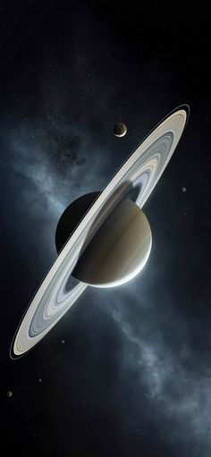 an artist's rendering of the solar system, with saturn in the foreground