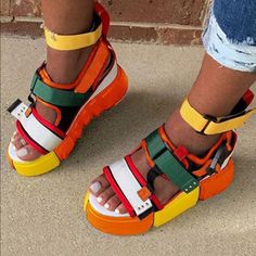 Women’s Wedge Sandal Boots! Super Cute And Comfortable!Only One Left In Size 10 In Multi Orange High Heel Gladiator Sandals, Spring Magic, Gladiator High Heels, Block Sandals, Chic Heels, Legging Sport, High Heel Wedges, Super High Heels, Open Toe Shoes