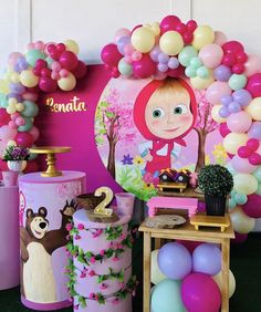 Masha Birthday Party Decoration, Masha And The Bear Birthday Decoration, 3rd Birthday Party For Girls, Baby Birthday Party Theme, 2nd Birthday Party For Girl, Birthday Decorations At Home, Animal Birthday Cakes, Baby Birthday Themes