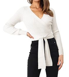 Brin's Amazon Page Kibbe Soft Classic, Cropped Sweaters, Tops For Women Casual, Slim Fit Crop Top, Slim Sweater, Casual Tie, Pullover Sweater Women, Wrap Sweater, Knit Pullover