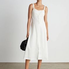 Brand: Who What Wear Color: White Size: Medium Similar To Aritizia, Reformation, Or Everlane Quality And Style. New With Tags. Feels Like Linen Material. White Square Neck Dress With Buttons, Buttoned Cotton Dress For Brunch, Cotton Midi Dress With Buttons For Brunch, Puff Long Sleeve Dress, Button Midi Dress, Velvet Wrap Dress, One Shoulder Midi Dress, Denim Midi Dress, Printed Halter Dress