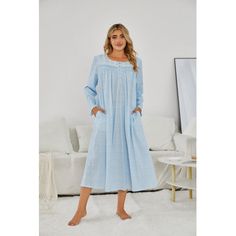 Nightgown Women's Long Sleeve Sleepwear Sleep Gowns Red Barrel Studio® Size: M | Red Barrel Studio® 100% Cotton Girl Mid-Calf Bathrobe w / Pockets 44.0 H in blue100% Cotton | Wayfair Sleep Gown, Nightgowns For Women, Night Shirt, Red Barrel Studio, Mid Calf, Night Gown, Women Long Sleeve, Knee Length, Collar Styles