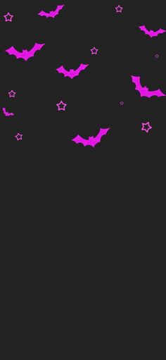 a group of bats flying through the night sky with stars in the foreground and pink on black background