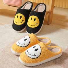 KOSMUI on Storenvy Cartoon Shoes, Couple Shoes, Smile Design, Winter Home, Home Slippers, Smiley Faces, Yellow Shoes