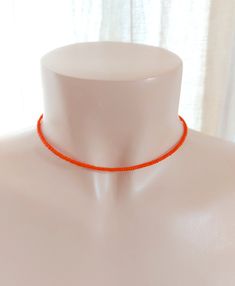 "Tiny bead collar choker, Orange dainty simple necklace, boho beaded necklace, minimalist necklace, seed bead choker, gift for her ❤ SIZES This item comes in several sizes, kindly choose at checkout. The easiest way to find out which length suits you best is to measure a necklace you already own, from one end to the next, including clasp. You can also use the diagram on the pictures as a reference, but keep in mind that we all have different neck and body sizes. If you'd like a clasp extender, p Orange Choker, Boho Beaded Necklace, Simple Beaded Necklaces, Seed Bead Choker, Orange Necklace, Collar Choker, Bead Choker, Gold Bead Necklace, Beaded Collar