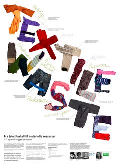 an advertisement with many different types of clothing on it's side, including pants and ties