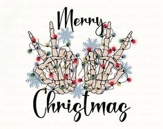 a christmas card with the words merry christmas written in black and white, surrounded by snowflakes