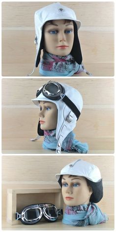 Women aviator hat / cap, pilot hat, motorcycle helmet, white leather. You can buy with or without goggles on Etsy. FREE SHIPPING! Adjustable Windproof Aviator Hat, White Brimmed Hat For Outdoor Activities, Pilot Helmet, Driving Hat, Pilot Hat, Aviator Hat, Convertible Car, Aviators Women, Amelia Earhart