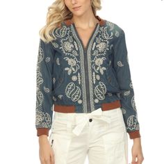 Questions? Leave A Comment Below! Embroidered Denim Blue Outerwear For Fall, Denim Blue Long Sleeve Outerwear With Floral Embroidery, Long Sleeve Denim Blue Outerwear With Floral Embroidery, Denim Blue Floral Embroidery Long Sleeve Outerwear, Casual Embroidered Denim Blue Outerwear, Casual White Embroidered Denim Jacket, White Embroidered Denim Jacket For Fall, Blue Embroidered Long Sleeve Denim Jacket, Denim Blue Floral Embroidered Outerwear For Fall