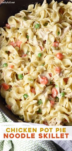 chicken pot pie noodle skillet in a cast iron pan