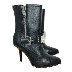 Karl Lagerfeld Mable Buckle Rhinestone Studded Leather Heel Bootie In Black Leather Size 7 New Msrp $199 Features: -A Lofty Heel Adds Extra Sophistication To A Streamlined Bootie Embellished With Sparkling Crystals And Polished Studs -Toe: Pointed -Heel Height: 4" -Boot Shaft: 7" -Flaws: Nwob, No Flaws I'm Happy To Answer Your Questions! Size: 7 Msrp $199 Super Fast Shipping: I Ship Next Business Day! Glamorous Studded Leather Boots, Designer Rhinestone Boots For Formal Occasions, Designer Rhinestone Boots For Formal Events, Designer Rhinestone Formal Boots, Leather Boots With Rhinestones For Fall, Chic Embellished Leather Boots, Leather Rhinestone Boots For Evening, Glamorous Leather Boots With Rhinestones, Leather Bling Boots With Round Toe