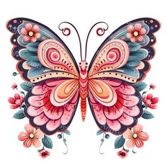 a colorful butterfly with flowers on it's wings