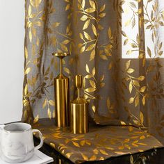 PRICES MAY VARY. 【Ready-Made】Sutuo Home sheer curtains are made of 100% high quality polyester fabric. One package included 2 panels, each panel measures width 52 inch by length 84 inch.Top 3" rod pocket design fits the most rod, easy to hang up. 【Gold Foil Print】These fancy sheer curtains designed with bronzing foil printed vines and leaves pattern which brings modern and fashionable feelings to your room. 【Sheer Privacy】These sheer curtains keep your privacy while allowing some light to filter Taupe Sheer Curtains, Dark Wood Blinds, White Lace Curtains, Leaf Curtains, Thick Curtains, Bedroom Drapes, Privacy Window, Gold Curtains, Stylish Curtains