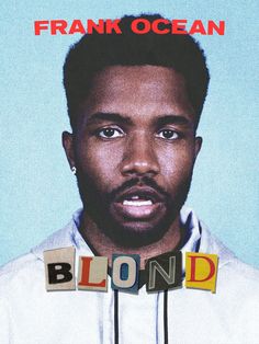 a man wearing a white hoodie with the word blond on it's chest