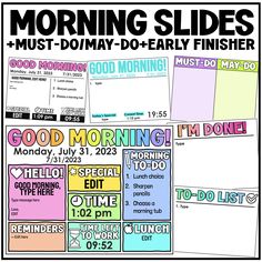 Morning Slides + Must Do May Do and Early Finishers by Miss West Best Elementary Classroom Themes, Classroom Wishlist, Teaching 5th Grade, 2nd Grade Classroom, Teaching Skills