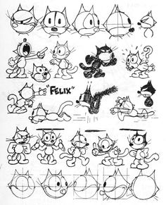 an old drawing of various cartoon cats and kittens with the word felix on them