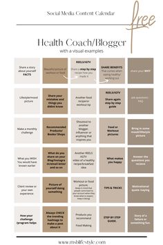 the social media content calendar for health coach / blogger