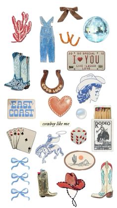 an image of various items that are in the shape of a heart and cowboy boots