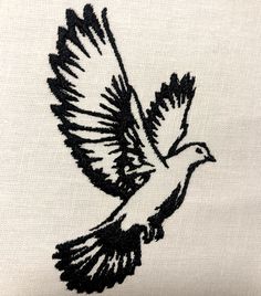 a black and white drawing of a flying bird