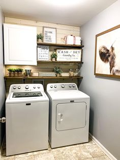 a washer and dryer in a small room