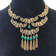 128.00 USD Bib Necklace, 1960's 1970's Jewelry, Collectible Vintage, Statement Jewelry, Green Beaded, Asian Necklace In very good vintage condition. Measures 18 inches total length A very nice piece and makes a very nice statement. Hope you can come back often as I am constantly listing new beauties! Stop by my shop to take a peek at a lot more vintage jewelry & collectibles.... www.etsy.com/shop/martinimermaid d15 1970 Vintage Mickey Mouse Green Clothing Necklace, Vintage Dangle Necklaces For Parties, Vintage Necklace With Dangling Beads For Party, Vintage Dangle Necklace For Party, Vintage Metal Jewelry With Round Beads, Vintage Party Jewelry With Dangling Beads, Vintage Metal Necklaces With Round Beads, Vintage Metal Beaded Chain Jewelry, Vintage Metal Necklace With Round Beads