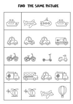 find the same pictures for each vehicle in this worksheet