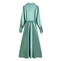 F00149708-101 Chic Green A-line Shirt Dress, Green Long Sleeve Satin Dress For Formal Occasion, Green Satin Long Sleeve Dress For Formal Occasions, Elegant Green Long Sleeve Satin Dress, Green Long Sleeve Satin Dress, Spring Green Long Sleeve Formal Dress, Green Long Sleeve Formal Dress For Spring, Green Long Sleeve Dress For Spring Formal, Knee-length Green Satin Dress For Spring