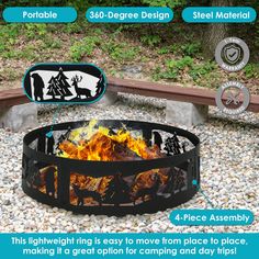 an outdoor fire pit is shown with instructions on how to use it