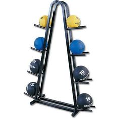 a rack with balls in it on top of a white background