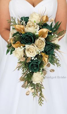 a bridal bouquet with white and green flowers