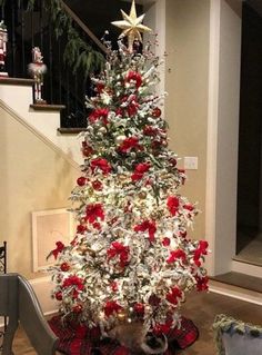 Get ready to deck the halls with the perfect Christmas tree! 🎄🎅🏼 #ChristmasTree #HolidayDecor #FestiveVibes #MerryAndBright #TisTheSeason #JoyToTheWorld #WinterWonderland #OhChristmasTree #DeckTheHalls #HappyHolidays Red And White Bows On Christmas Tree, Red Bows Christmas Tree, Christmas Tree With Red Bows, Red And Silver Christmas Tree Ideas, Christmas Trees With Bows, Best Christmas Tree Stand, Garland Bows, Poinsettia Tree, Joy Decorations