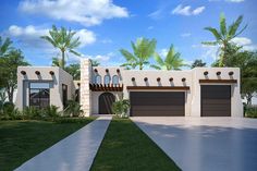 this is an artist's rendering of a house in the desert with palm trees