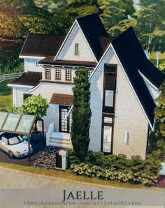 an artist's rendering of a house with a car parked in front of it