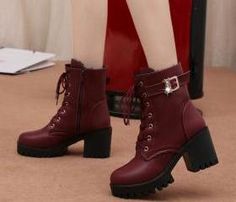 Black High Heels Fashion Shoes on Luulla Winter Heel Boots, Red Heel Boots, British Winter, Essential Fashion, Womens Black Booties, Black High Heel Boots, Buckle Ankle Boots, Warm Shoes, Leather Lace Up Boots