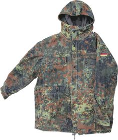 German Military Flecktarn Parka, Used Hooded Parka With Drawstring For Outdoor Activities, Hooded Utility Jacket With Pockets For Hunting, Casual Hunting Parka With Pockets, Casual Parka With Pockets For Hunting, Hooded Parka With Pockets For Hunting, Hooded Hunting Parka With Pockets, Military Hooded Jacket For Hiking, Combat Style Hiking Parka With Pockets, Military Hooded Jacket For Hiking With Pockets