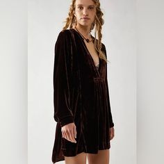 Worn Once For Thanksgiving Party. Like New Condition Bohemian V-neck Mini Dress For Holiday, Free People Arzel Mini Dress, Free People Velvet Top, Free People Ivy Velvet Mini Dress, Fall Paisley Print V-neck Mini Dress, Velvet Mini Dress, Thanksgiving Party, Thanksgiving Parties, Free People Dresses