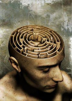 a man's head with a maze in it