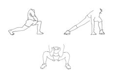 four different poses of the same person doing various exercises, including one standing on one leg and