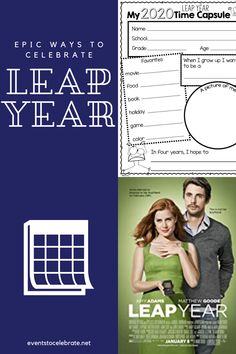 the leap year movie poster with an image of a man and woman in front of them