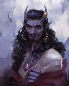 a digital painting of a man with horns on his head