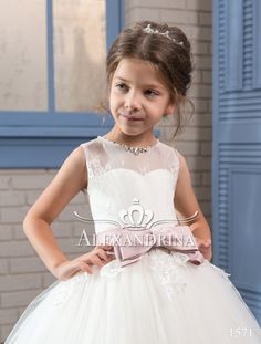 Flower Girl Dress - Birthday Wedding Party Holiday Bridesmaid Communion Lace Tulle #flowergirldresses #flowergirldress #firstcommuniondress #firstcommunion #pageantdress #princessdress Elegant Organza First Communion Dress With Tulle Skirt, Elegant Sleeveless First Communion Dress With Tulle, Elegant First Communion Dress With Tulle And Lace, Elegant Lace First Communion Dress With Tulle Skirt, Pink Tulle Dress For Ceremony, Sleeveless Wedding Dress With Detachable Bow, Wedding Princess Dress With Pink Bow, Elegant Tulle Lace Dress For Ceremony, Elegant Pink Tulle First Communion Dress