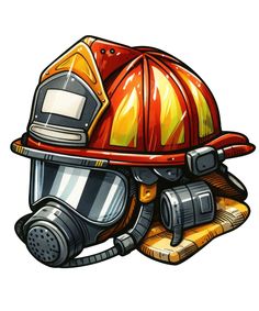 a fireman's helmet and gas mask