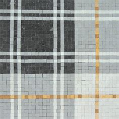 a gray and yellow plaid pattern with black squares