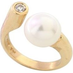 14K Yellow Gold Freshwater Pearl and Diamond Cuff Ring - Effortless Elegance Luxury Modern Yellow Gold Pearl Ring, Diamond Cuff Ring, Pearl Birthstone, Cuff Design, Pearl Cuff, Cuff Ring, Cuff Rings, Effortless Elegance, Estate Jewelry