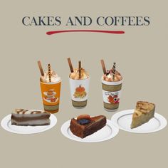 there are four different types of cakes and coffees