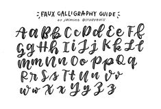 the fax calligraphy guide for beginners is shown in black ink on a white background