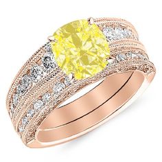 a yellow and white diamond ring set